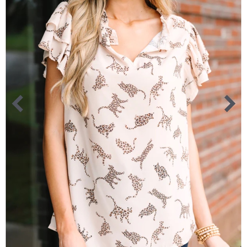 On The Move Light Taupe Leopard Blouse